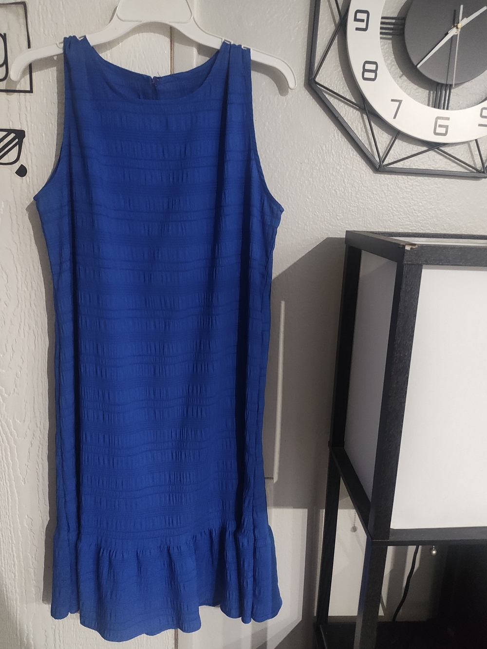 Sleeveless Blue Ruffle-Hem Shift Dress